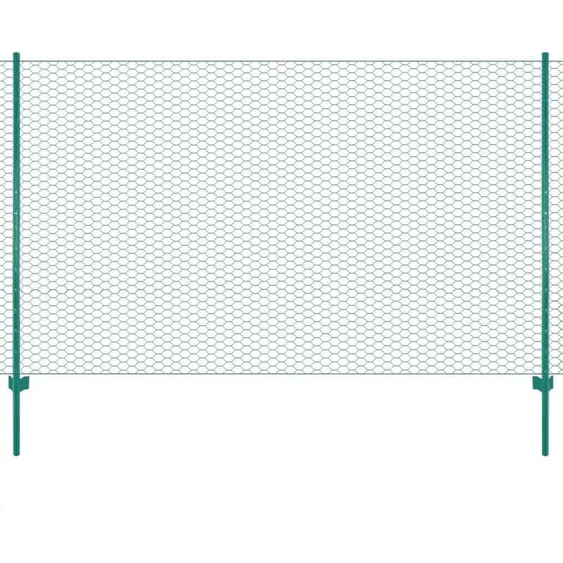 Rete per Recinzione con Pali in Acciaio 25x2 m Verde - Vidaxl