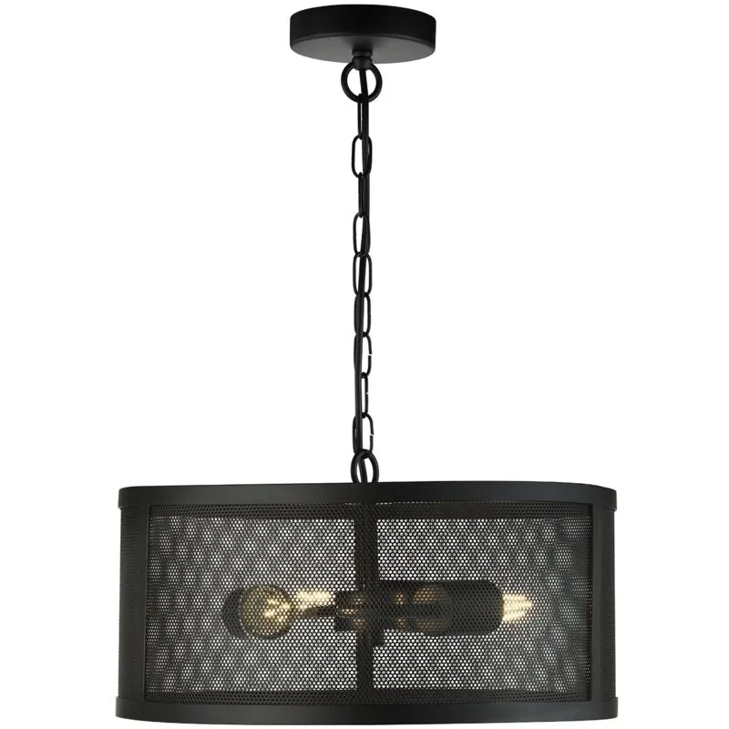 Lampadario Industrial-Nordico Rete Acciaio Nero 3 Luci E27