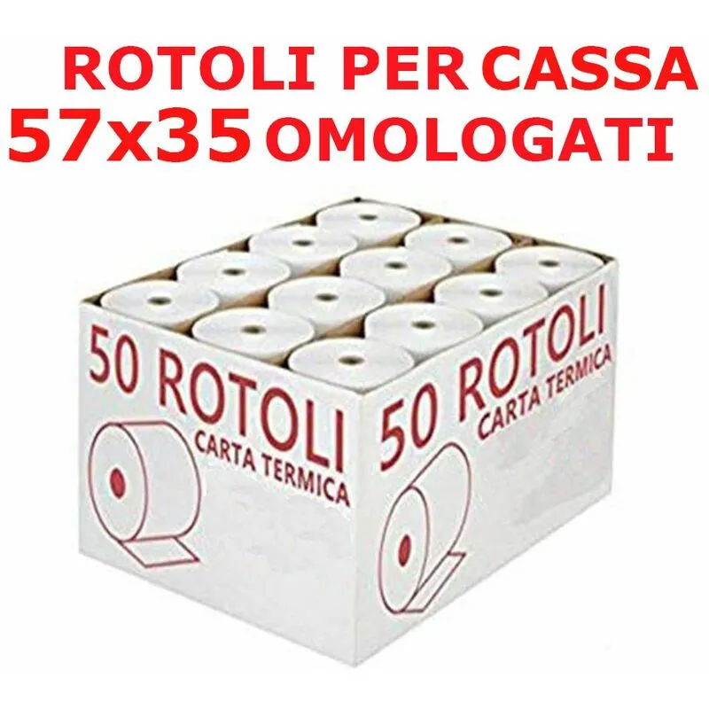 Rotoli carta termica 57x35x12 mm omologati per cassa confezione da 50 pezzi 55gr