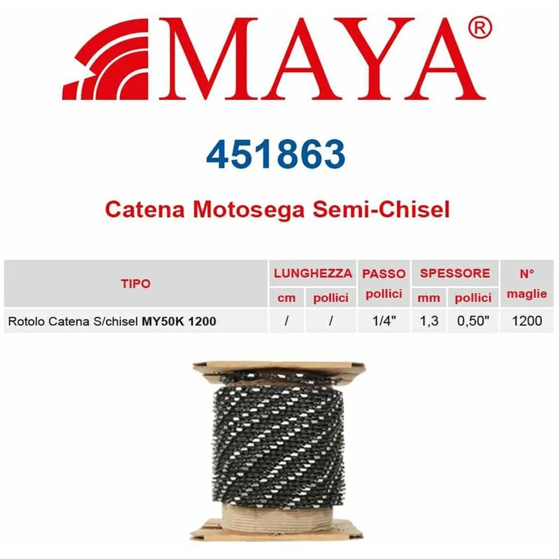 Rotolo catena 1/4" 1.3 mm - .050" 1200 maglie senza antirimbalzo profilo Semi tondo - 451863