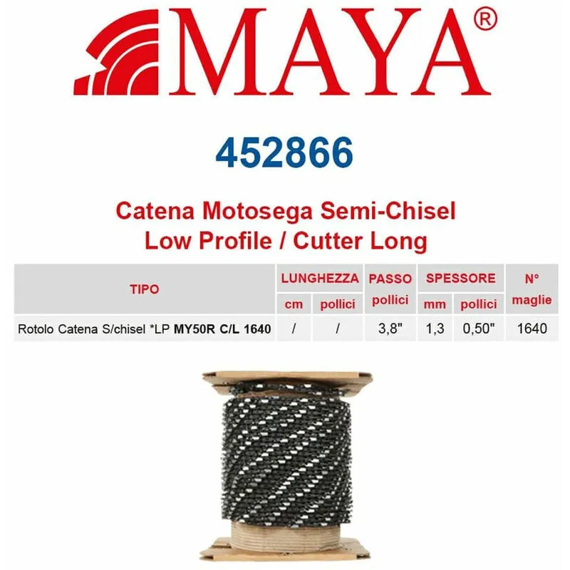 Rotolo catena motosega lp 3/8" 1.3 mm - .050" 1640 maglie senza antirimbalzo profilo Semi tondo lungo - 452866