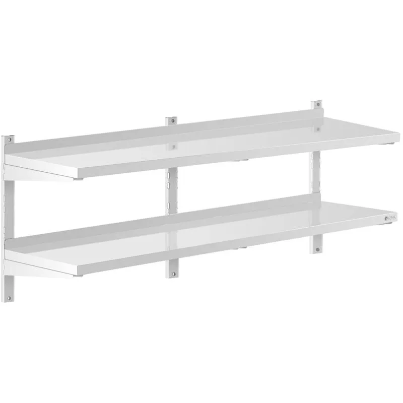 Mensola In Acciaio Inox Doppia Per Cucina 2 Ripiani Scaffale a Parete 150 x 40cm