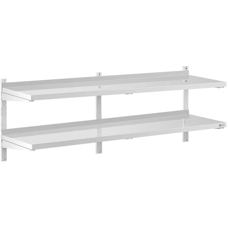 Mensola In Acciaio Inox Doppia Per Cucina 2 Ripiani Scaffale a Parete 180 x 40cm