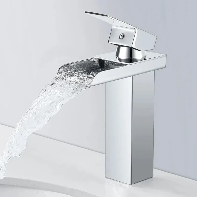 Ugreat - Rubinetto a cascata Rubinetto per lavabo da bagno, rubinetto per lavabo monocomando con design a cascata concavo in rubinetto in acciaio