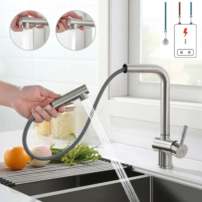 Auralum - Rubinetto da Cucina con Doccetta a bassa pressione, Rubinetto Cucina in acciaio inox, Girevole a 360 monocomando Cocina per lavello con