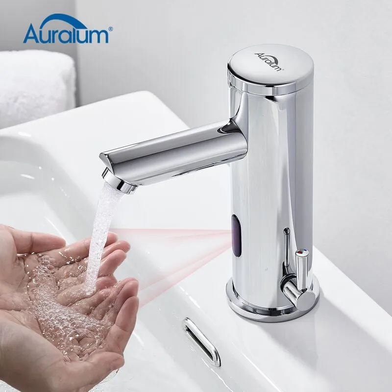 Rubinetto Lavabo Automatico con Sensore ad Infrarossi Miscelatore Monocomando per Bagno Acqua Fredda e Calda Cromato - Auralum