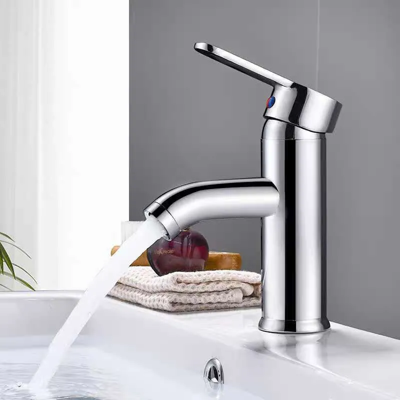 Rubinetto per bagno monocomando, stile moderno, rubinetto con bocca girevole, rubinetto per acqua calda e fredda - Argento - Impianto idraulico