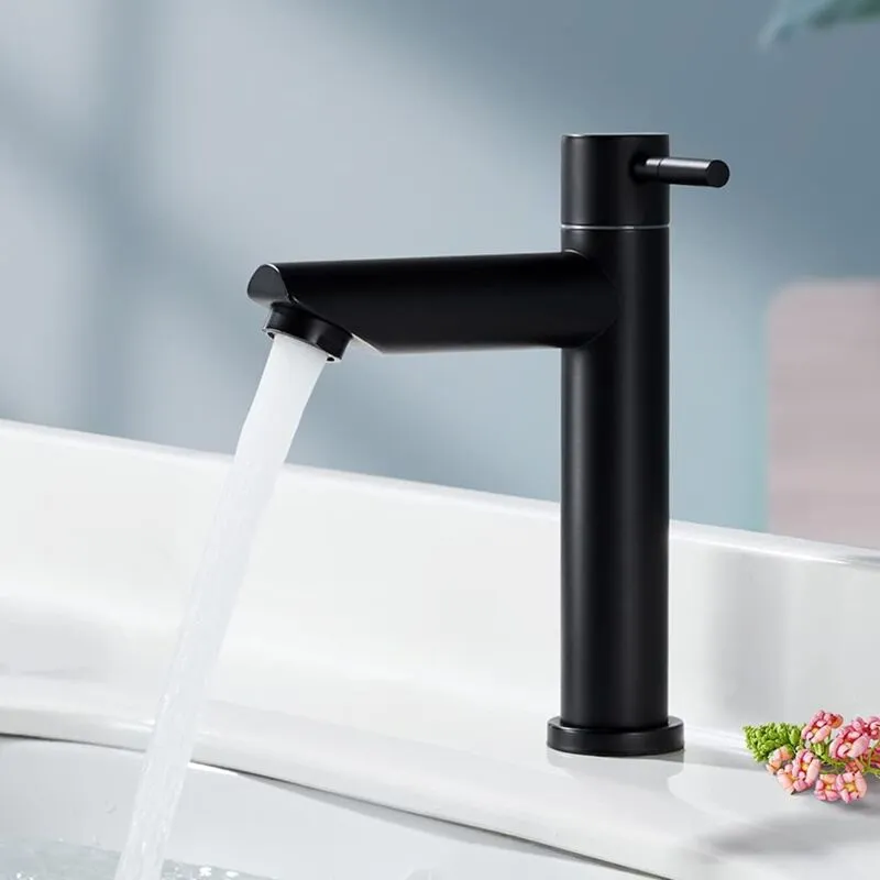 Ugreat - Rubinetto per bagno solo acqua fredda Rubinetto per lavabo nero opaco Rubinetto per acqua fredda in acciaio inossidabile Stile moderno,