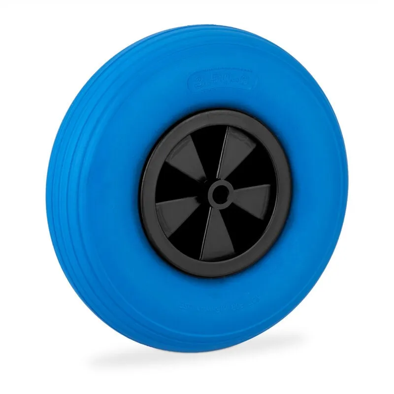 Ruota per Carriola 3.50-6, Gomma Piena, Cerchione Plastica, Ruotino Scorta Antiforatura, Regge 100kg, Blu Nero - Relaxdays