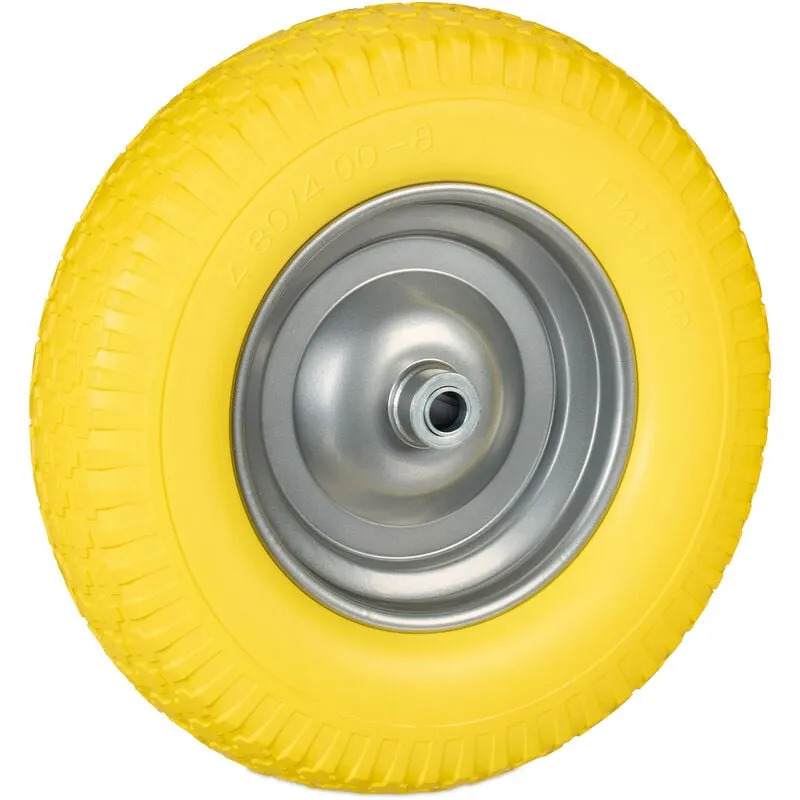 Ruota per Carriola 4.00-8 Gomma Piena Antipanne, Ruotino Scorta Portapacchi, Antiforatura 100kg, Giallo Grigio - Relaxdays