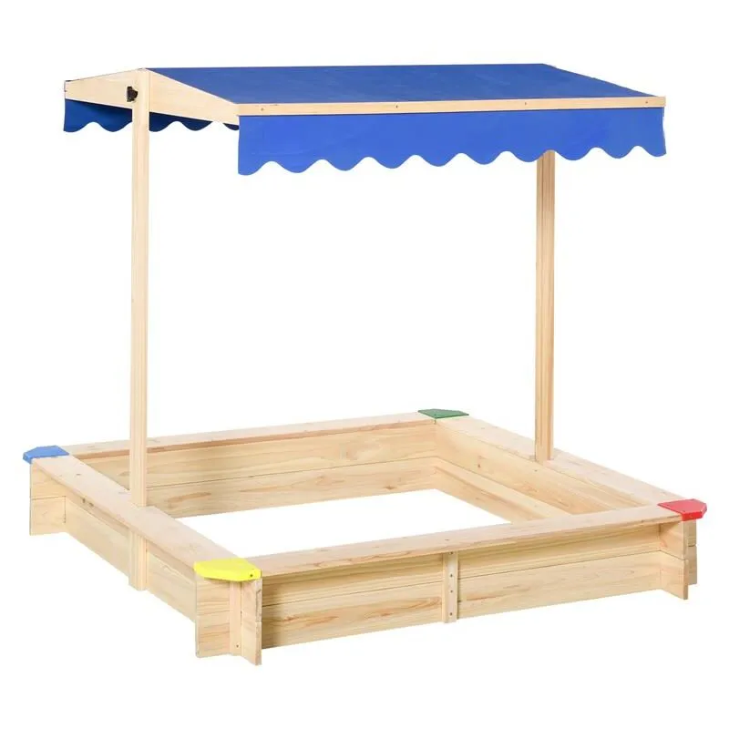 Maury's - sabbiera per bambini con panca e tettuccio parasole regolabile 120X120X120 cm