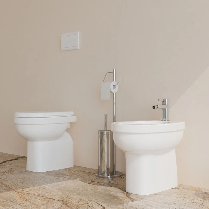 Sanitari bagno Bidet e Vaso wc a terra in ceramica con sedile coprivaso softclose venezia