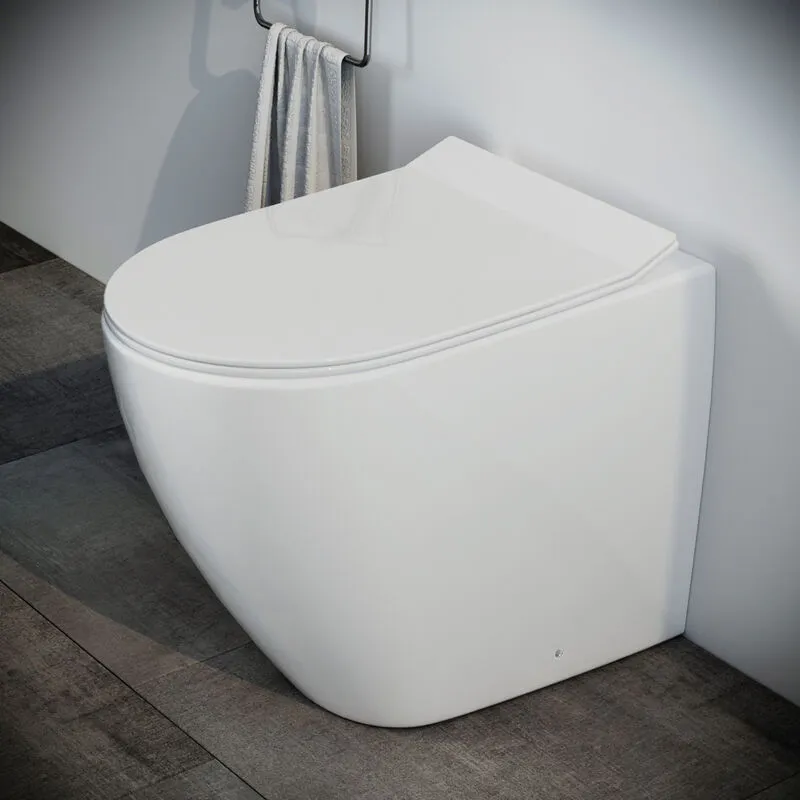 Sanitari bagno Vaso wc filomuro rimless a terra in ceramica con sedile coprivaso softclose Fast