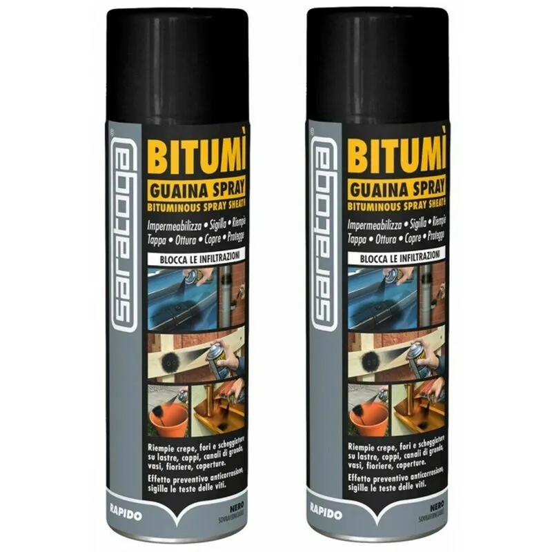 Saratoga - bitumi' guaina bituminosa a spray impermeabilizza ripara sigilla 500 ml x 2Pz