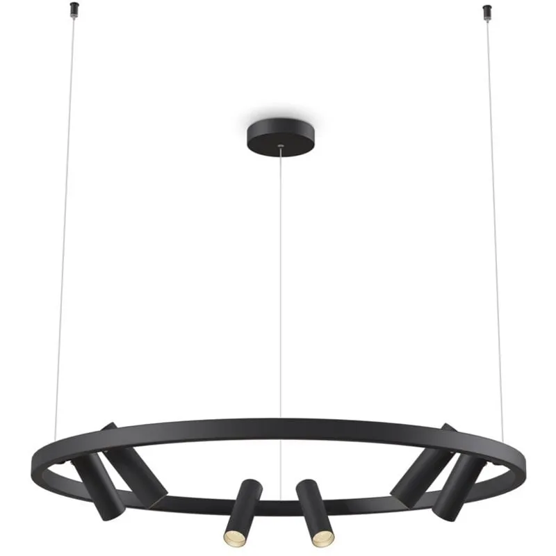 Lampadario A Sospensione Moderno Satellite Metallo Nero Acrilico 6 Luci Led 42W