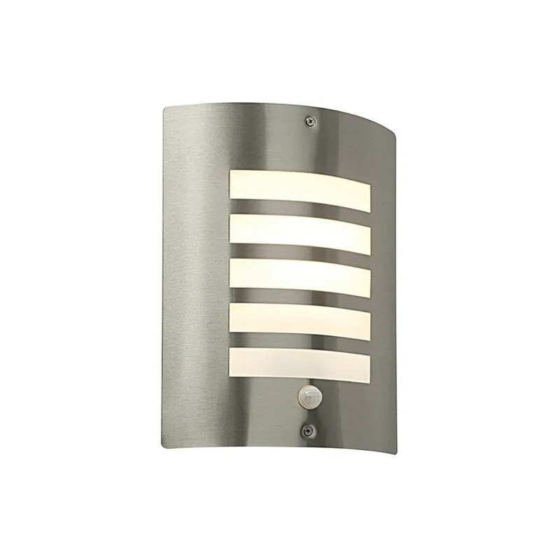 Bianco pir - Applique da esterno IP44 60W Acciaio inossidabile spazzolato e luce PIR1 opale IP44 - E27 - Saxby Lighting