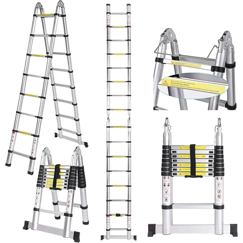 Scala Telescopica in Alluminio Multifunzionale Scala Retrattile Carico di 150 kg 3.2M(1.6+1.6)