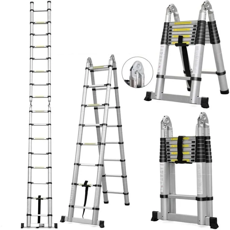 Scala Telescopica Pieghevole Multiuso Allungabile Scaletta in Alluminio Carico di 150 kg - 4.4M(2.2+2.2)