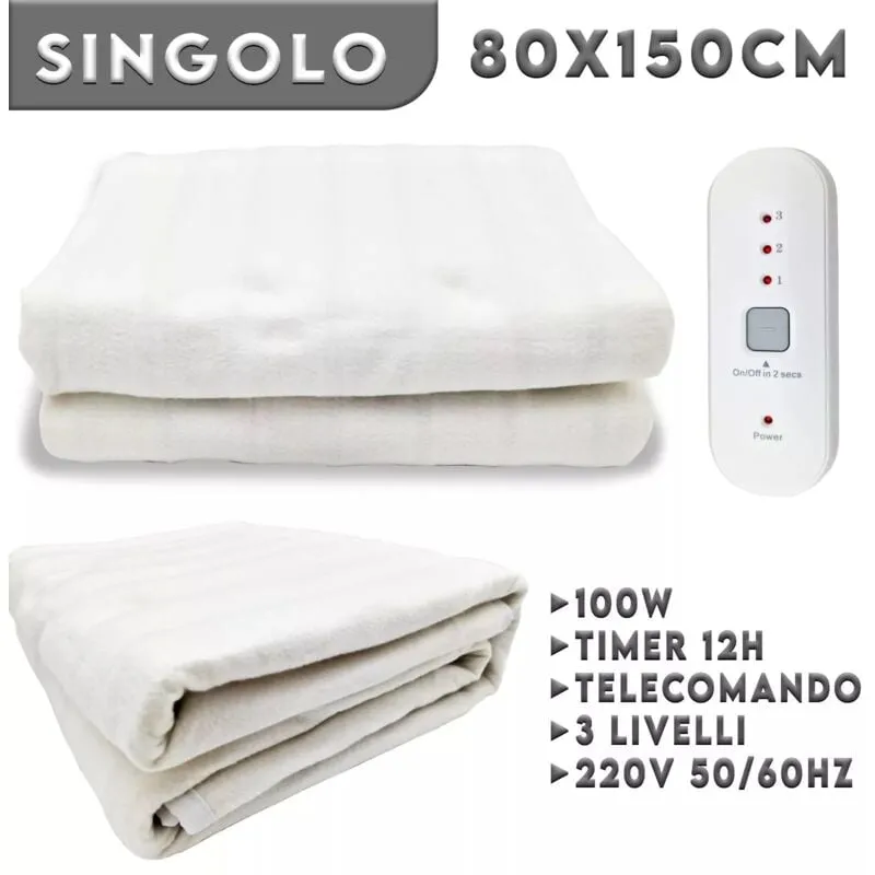 Scaldaletto Elettrico Lavabile, Coperta Termica Matrimoniale e Singola per un Sonno Caldo e Confortevole - singolo - Maka