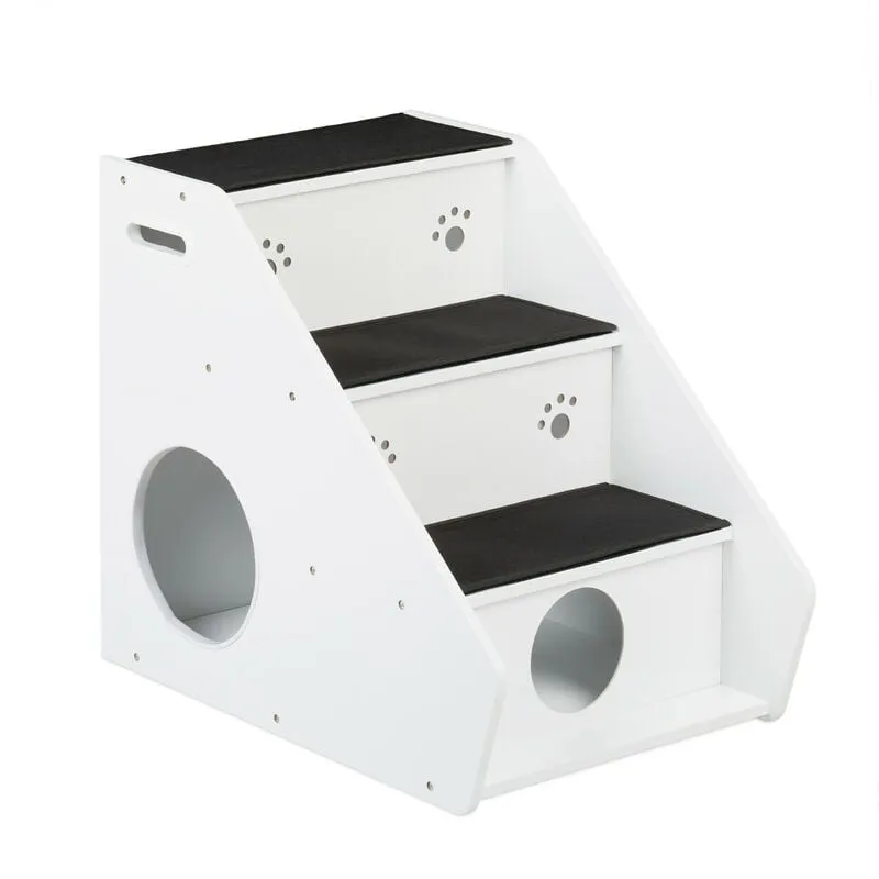 Relaxdays - Scaletta a 3 Gradini per Cani e Gatti, per Tappeto, Letto e Divano, HxLxP: 52,5 x 42 x 60 cm, Bianco Nero