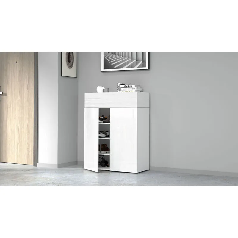 Giordanoshop - Scarpiera 2 Ante e 1 Ripiano a Ribalta 76x35x100 cm Savona 2A 1R Bianco Opaco/Larice Bianco