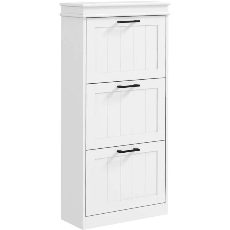 Scarpiera 3 Cassetti Ribaltabili e Regolabili 15 Paia di Scarpe 54x24x117,5 cm Bianco