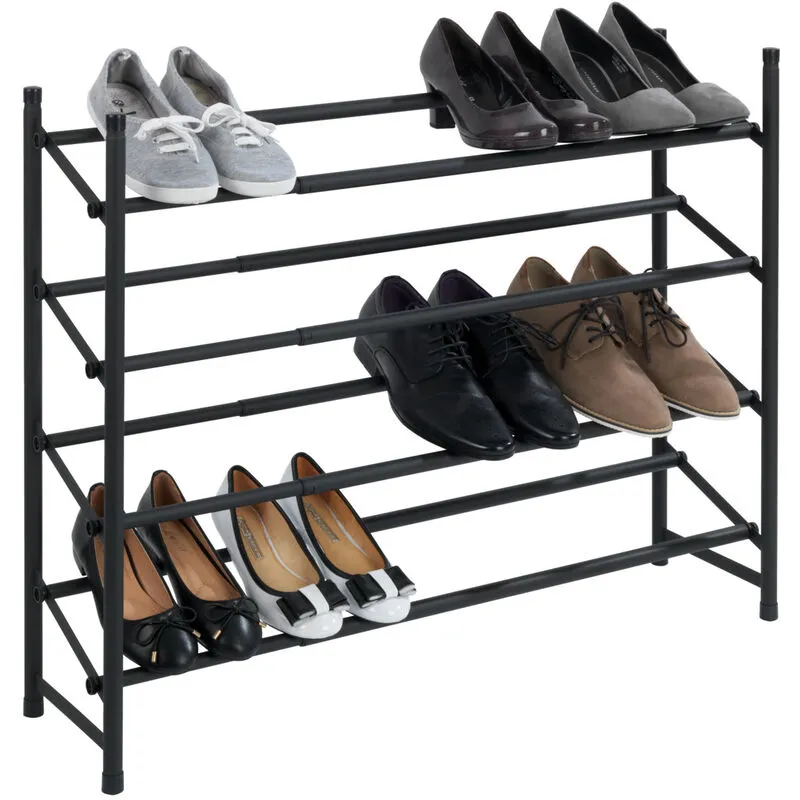 Scaffale telescopico antiscivolo Hero per scarpe, porta scarpe per 24 paia, impilabile, in metallo, 62-115 x 68 x 26 cm, nero - 