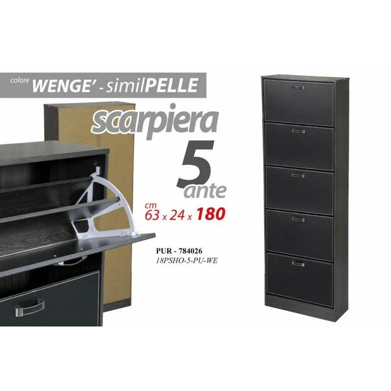 Webmarketpoint - Scarpiera grigia doppia ribalta 5 ante cm 62 x 24 x 180 h ecopelle