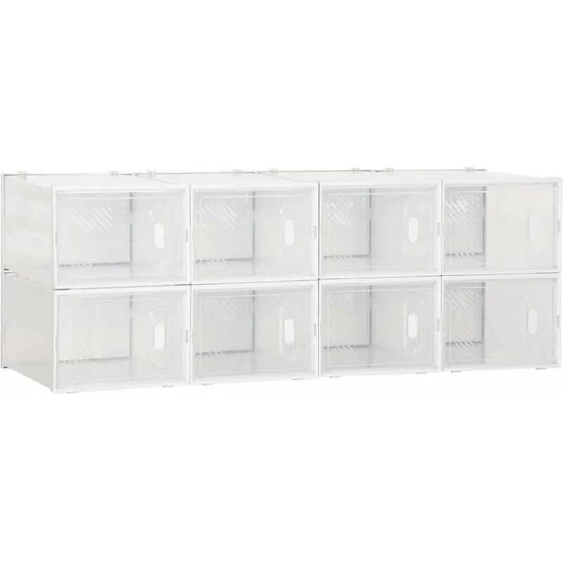 Scarpiera Modulare 8 Cubi 28x36x21 cm in Plastica Bianco e Trasparente