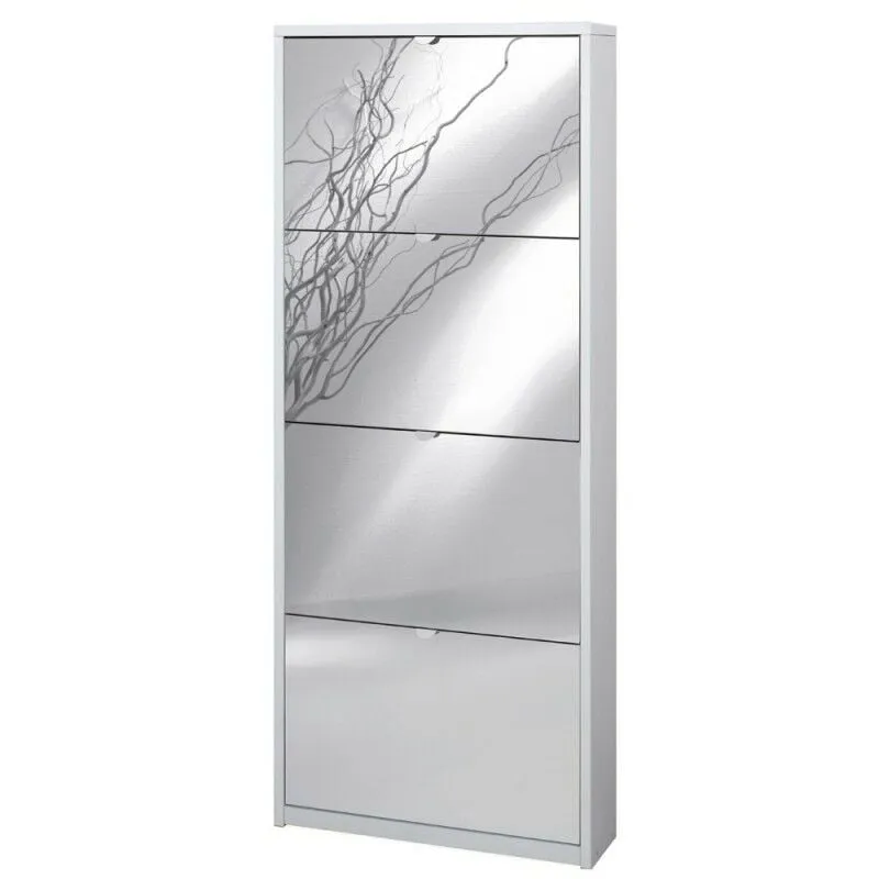 Scarpiera Slim Salvaspazio Quattro Ante a Specchio Bianco Cenere 63x18x h154 cm