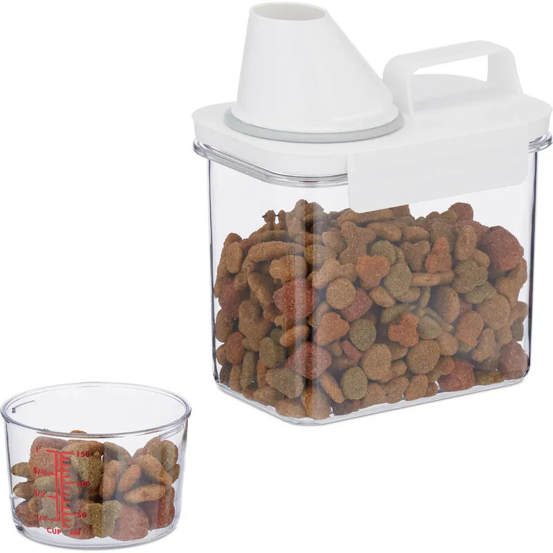 Relaxdays Contenitore Ermetico con Misurino, 1,1 L, Porta Crocchette Cani e Gatti, Riso, Cereali, Detersivo, Trasparente