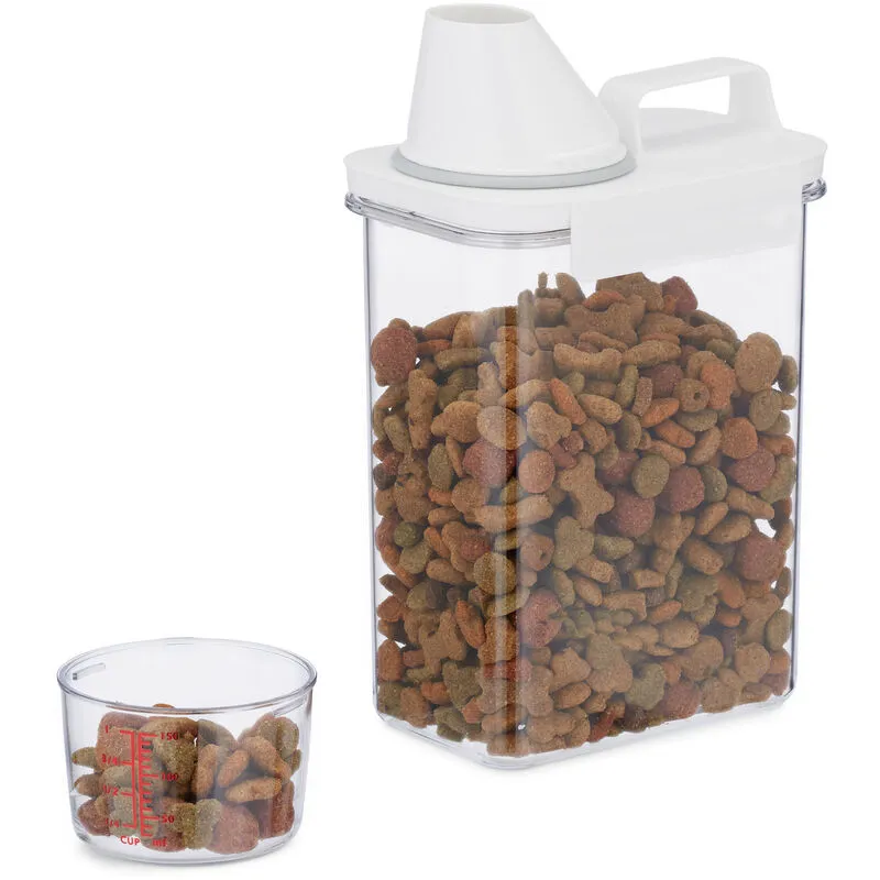 Contenitore Ermetico con Misurino, 1,8 l, Porta Crocchette Cani e Gatti, Riso, Cereali, Detersivo, Trasparente - Relaxdays