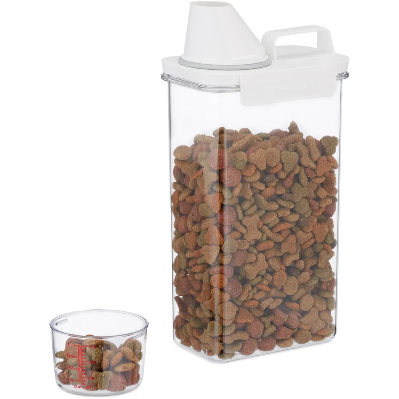 Contenitore Ermetico con Misurino, 2,3 l, Porta Crocchette Cani e Gatti, Riso, Cereali, Detersivo, Trasparente - Relaxdays