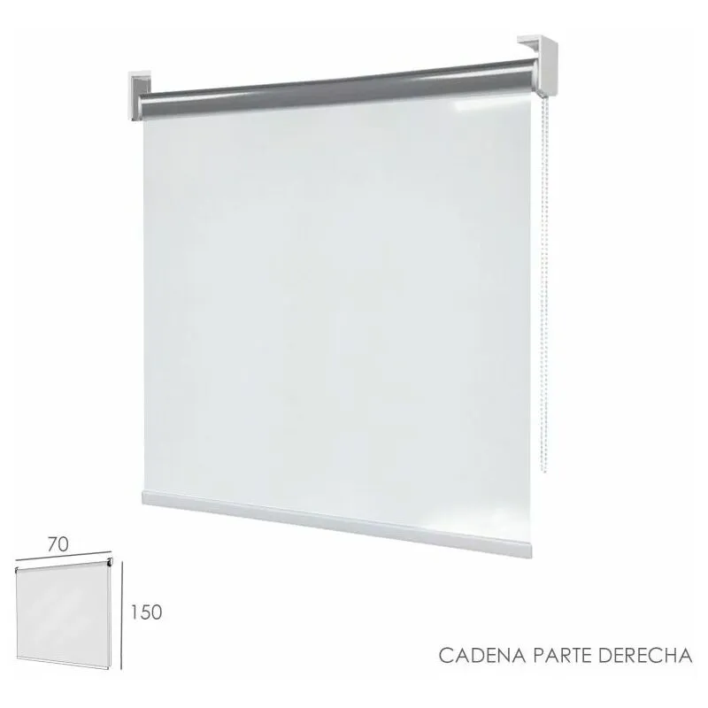 Schermo avvolgibile in pvc trasparente, 70 x 150 cm. Catena lato destro.