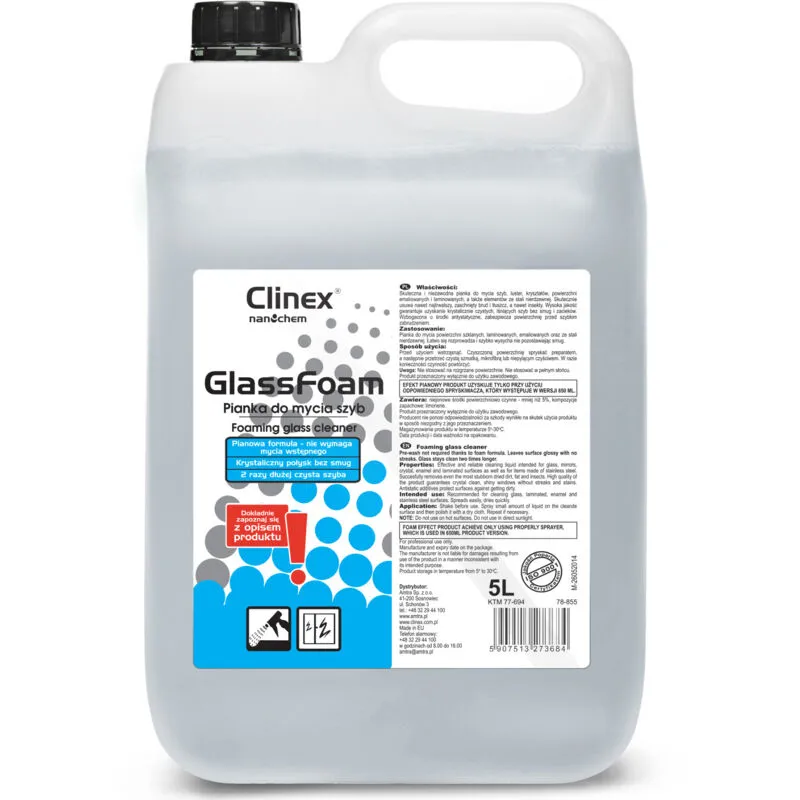 Schiuma professionale per la pulizia di vetri e specchi senza aloni e macchie CLINEX Glass Foam 5L