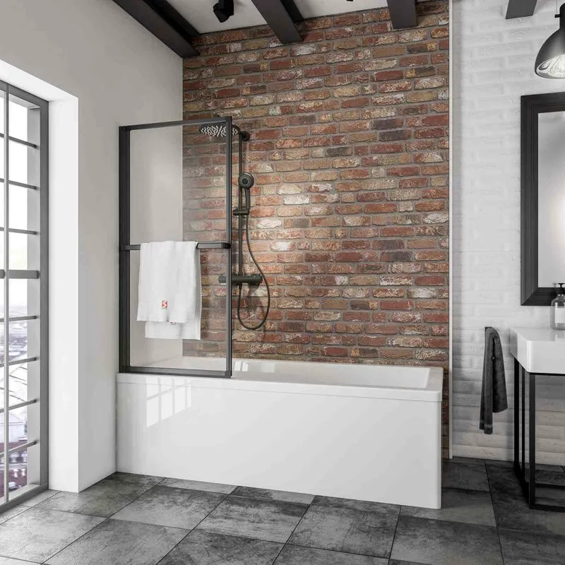 Schulte - parete per vasca da bagno, sopravasca, pieghevole, 3 mm vetro di sicurezza transparente, colore profilo nero opaco, 70 x 140 cm,