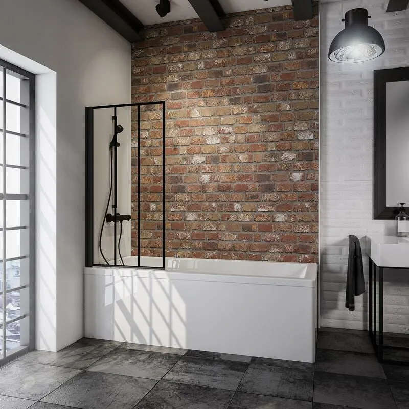 Schulte - parete per vasca da bagno, sopravasca, pieghevole, 5 mm vetro di sicurezza Atelier 161, colore profilo nero opaco, 70 x 130 cm