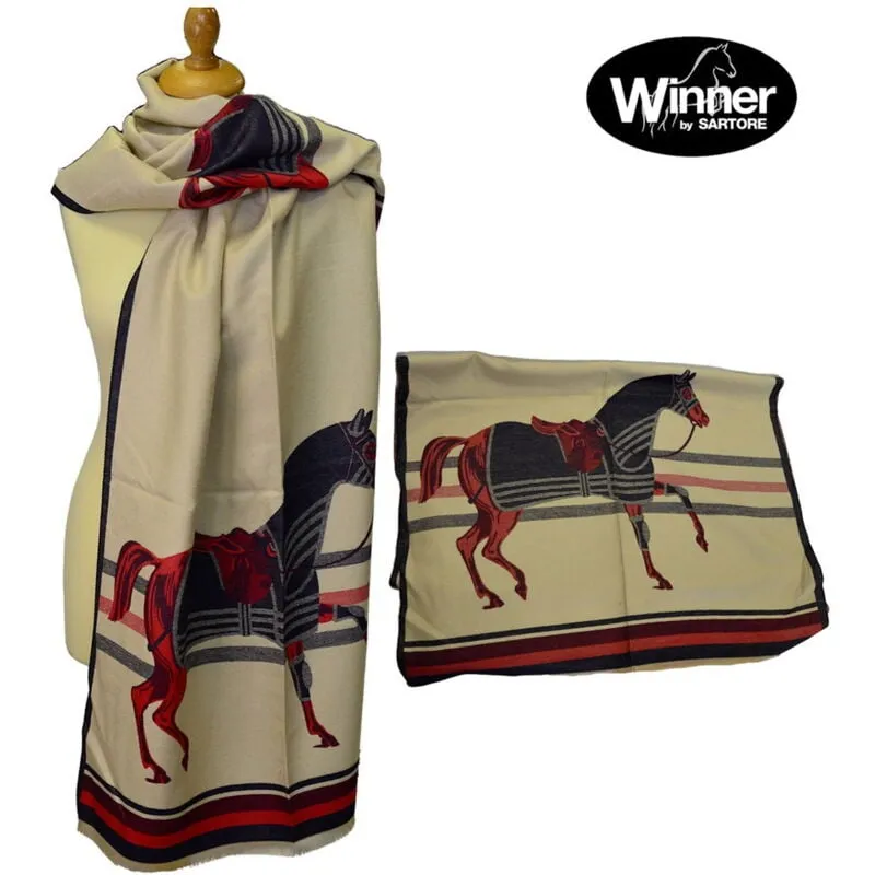 Winner - Sciarpa Beige con stampa equestre