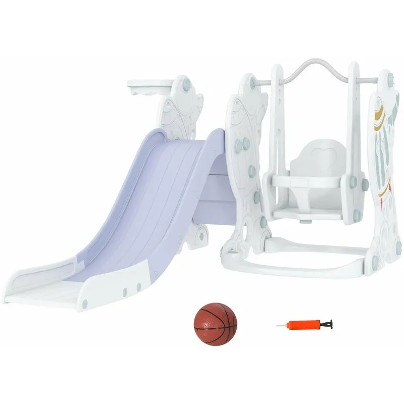 Scivolo per Bambini 150x185x92 cm, con Altalena e Canestro Bianco e Grigio