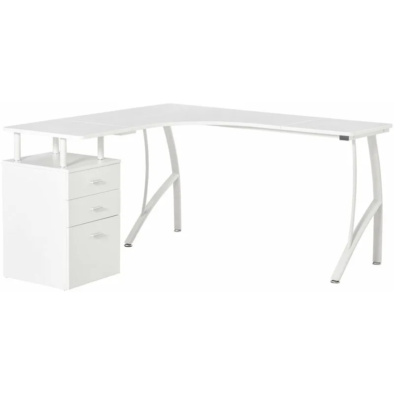 Giordanoshop - Scrivania Angolare da Ufficio 143,5x143,5x76 cm con Cassettiera in Legno e Metallo Bianca