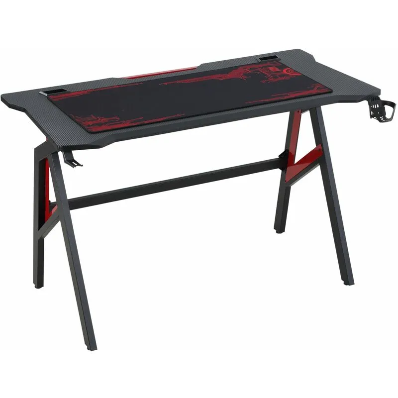 Scrivania da Gaming 120x58x75 cm in mdf e Metallo Rosso e Nero