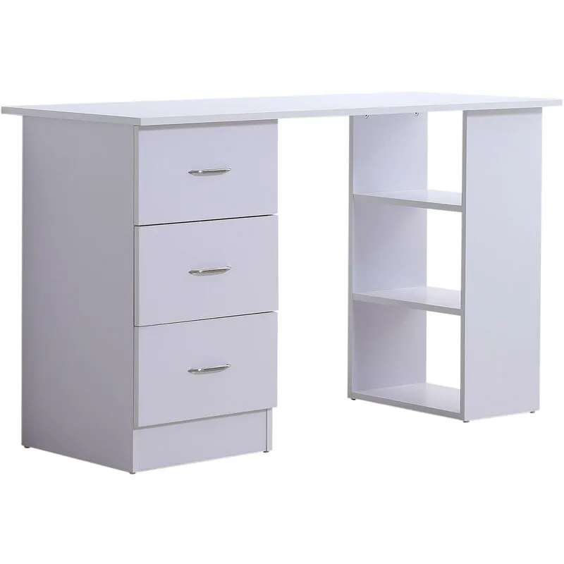 Benzoni - Scrivania da Ufficio con 3 Cassetti e Ripiani in Legno Bianco 120x49x72 cm