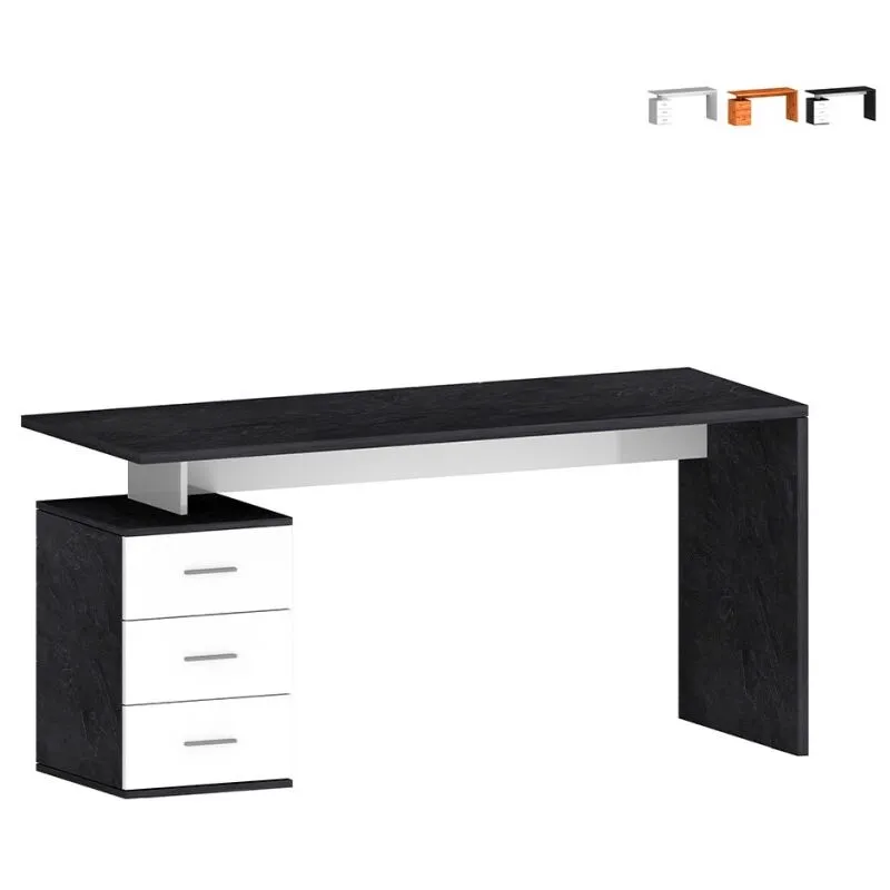 Web Furniture - Scrivania ufficio moderna 3 cassetti 160x60x75cm New Selina Basic - Nero - Bianco