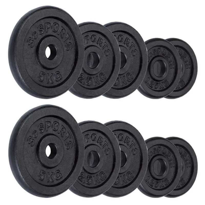 Scsports - Dischi Pesi - Set di 25 kg, in Ghisa, Diametro 30/31mm, Nero - Piastra per Bilanciere, Manubri, Palestra, Fitness a Casa, Weight Plates,