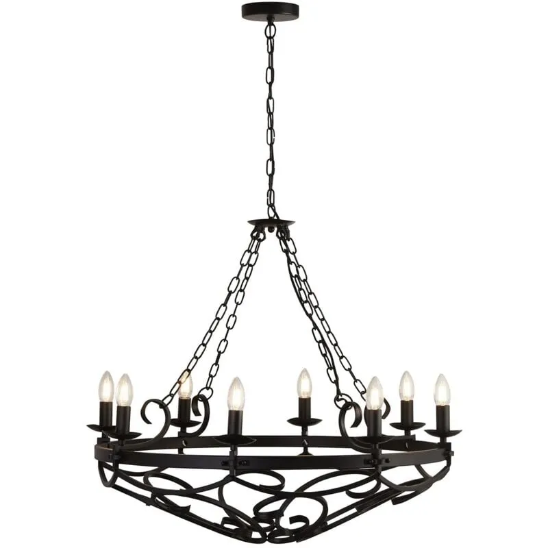 Searchlight - Lampadario Rustico-Country Cartwheel Iii Acciaio Nero 8 Luci E14