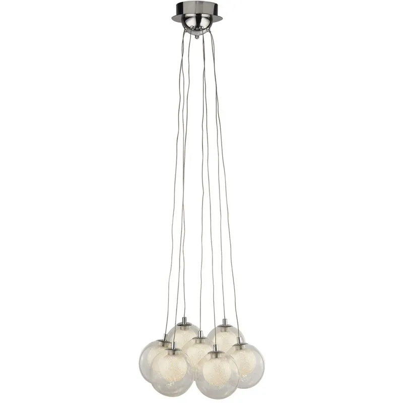 Lampadario Contemporaneo Grappolo Acciaio Cromo Vetro Bianco Led 2,5W 3000K