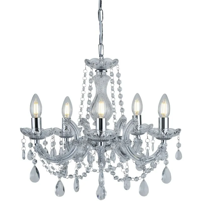 Lampadario Classico Marie Therese Acciaio Cromo Cristallo 5 Luci E14