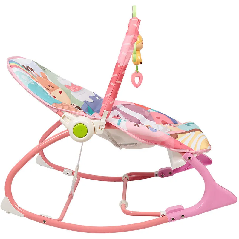 Sedia a dondolo bambini,Sdraietta Neonati con Arco Giochi, Dondolo per Bambini con dispositivi di sicurezza 80 60 43 cm rosa