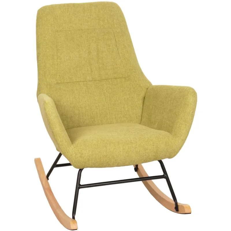  - Sedia a dondolo 704, poltrona tv imbottita, legno massiccio metallo stoffa/tessuto 320g/m� verde - green