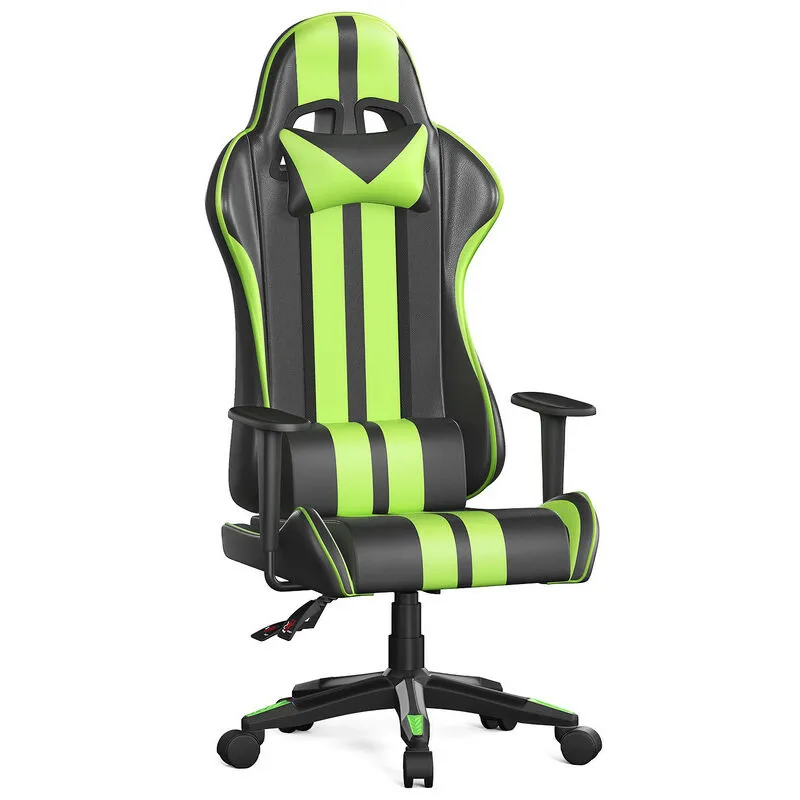 Bigzzia - Sedia da gioco - Bigzza - Sedia da gioco ergonomica - Cuscino testa e cuscino vita - Inclinabile 90 ° - 135 ° - Nero e verde - Nero e verde